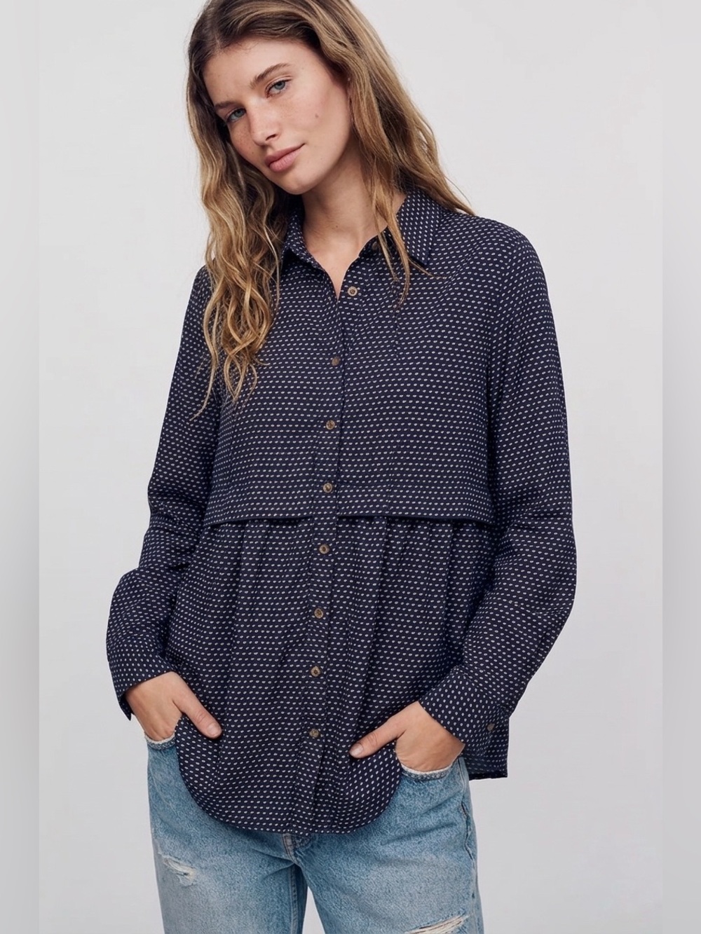 MAEVE Anthrolpologie Women's Cotton Long Sleeve Tunic Shirt - Purple, Large
